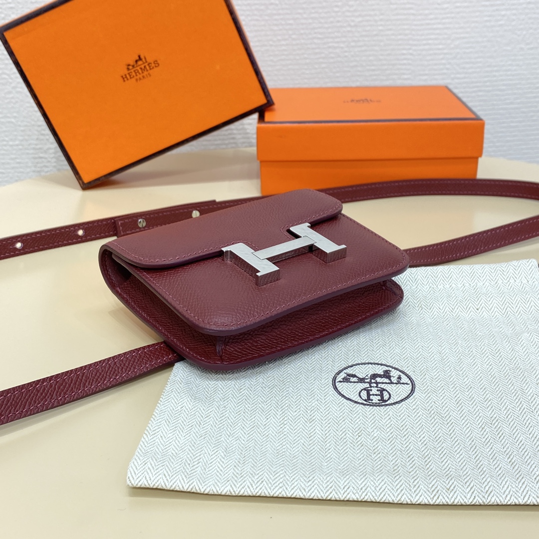 Hermes Constance Slim Wallet Belt Bag In Bordeaux Epsom Leather